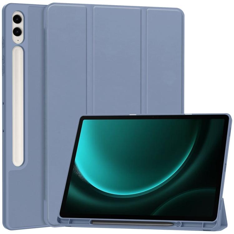 Samsung Galaxy Tab S9 FE+ 3-Fold Pure Color TPU Smart Leather Tablet Case Cover with Pen Slot (Lavender)