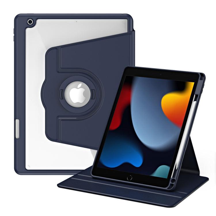 Apple iPad 10.2 2021 2020 2019 Acrylic 360 Rotation Detachable Leather Tablet Case Cover (Dark Blue)