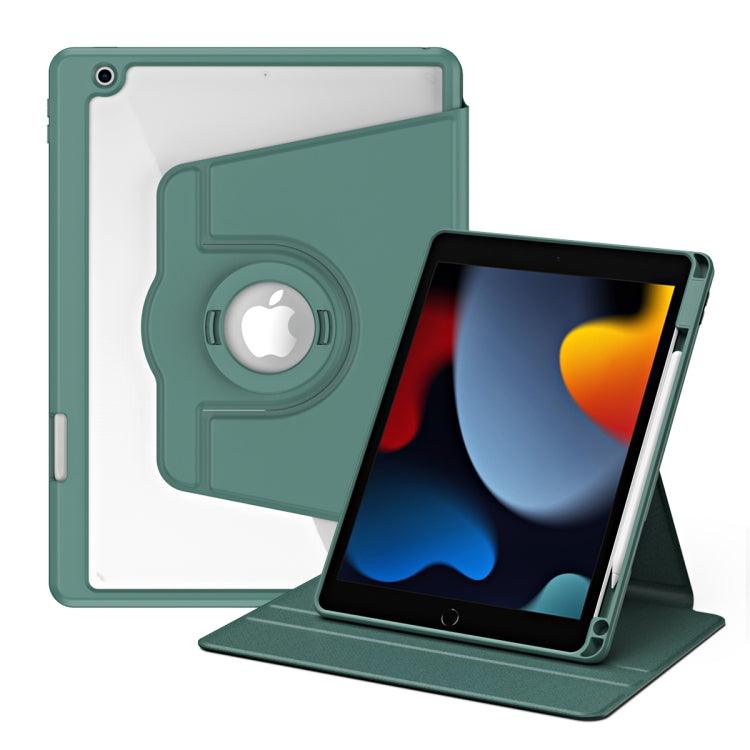 Apple iPad 10.2 2021 2020 2019 Acrylic 360 Rotation Detachable Leather Tablet Case Cover (Deep Green)