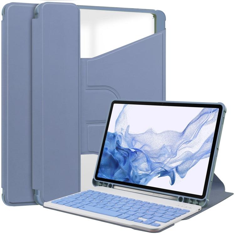 Samsung Galaxy Tab S9 360 Rotation Transparent Smart Leather Case Cover with Keyboard (Lavender)
