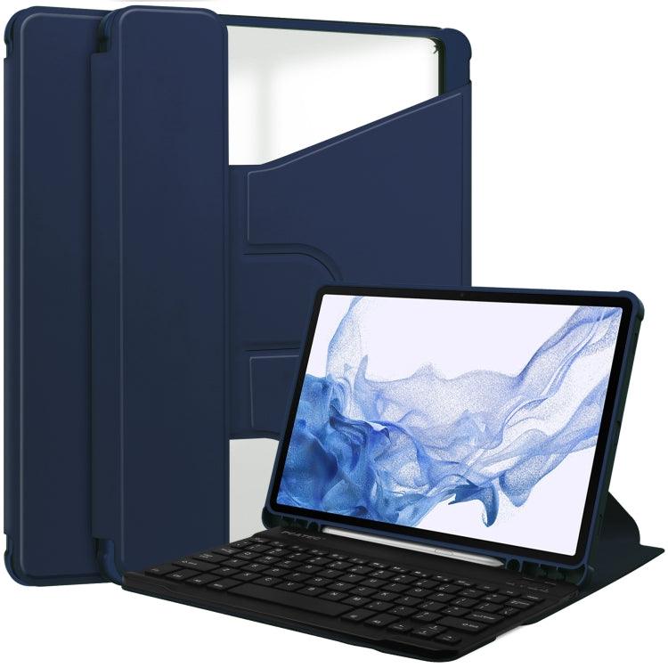 Samsung Galaxy Tab S9 360 Rotation Transparent Smart Leather Case Cover with Keyboard (Dark Blue)