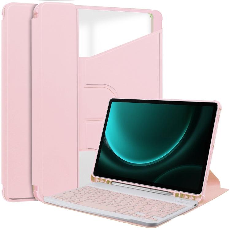Samsung Galaxy Tab S9 FE+ 360 Rotation Transparent Smart Leather Case Cover with Keyboard (Pink)