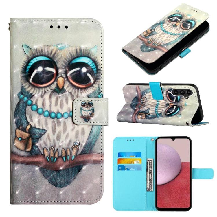 Samsung Galaxy A25 5G / A24 3D Painting Horizontal Flip Leather Phone Case Cover (Grey Owl)
