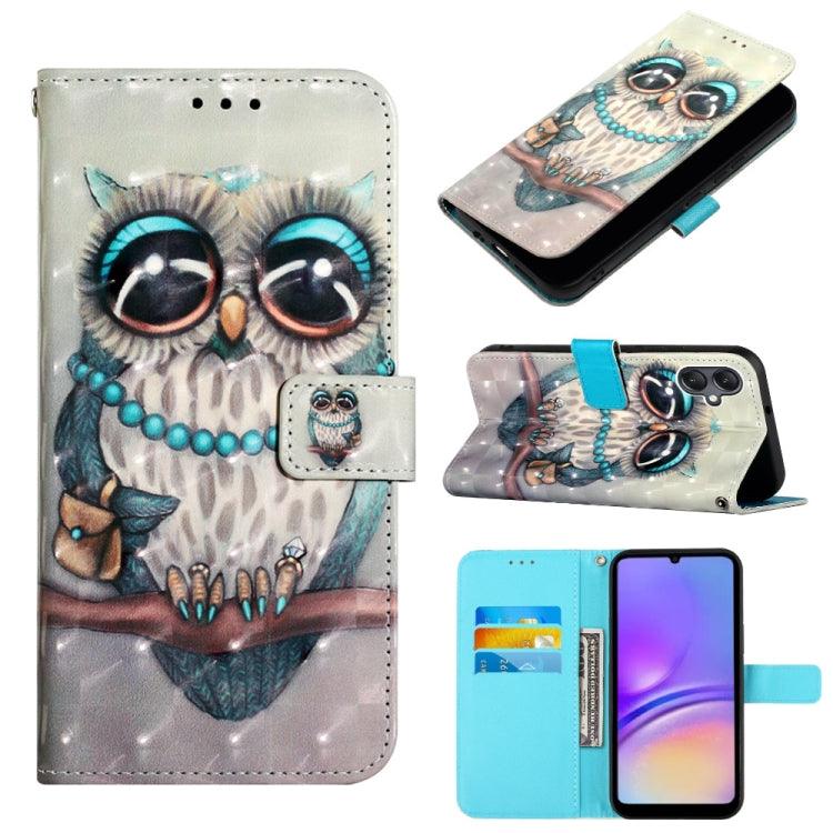Samsung Galaxy A05 3D Painting Horizontal Flip Leather Phone Case Cover (Grey Owl)