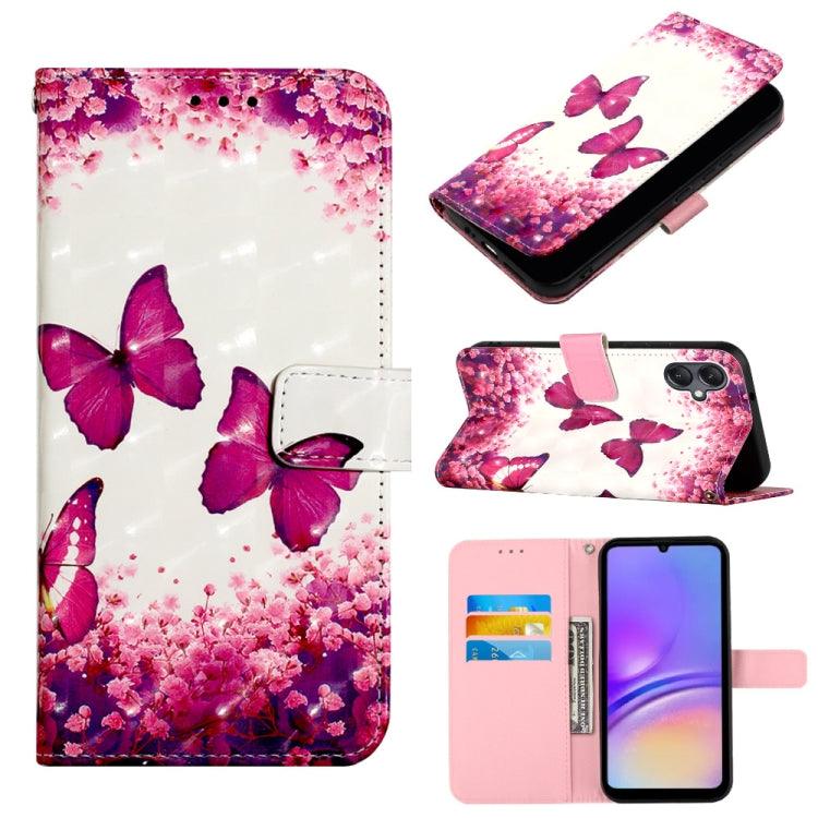 Samsung Galaxy A05 3D Painting Horizontal Flip Leather Phone Case Cover (Rose Butterfly)