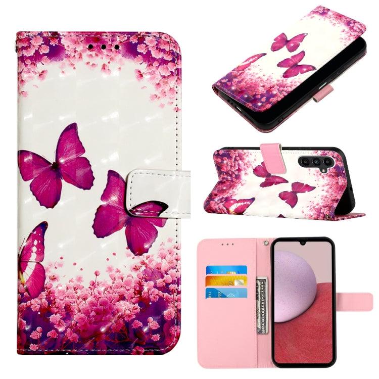 Samsung Galaxy A05s 3D Painting Horizontal Flip Leather Phone Case Cover (Rose Butterfly)