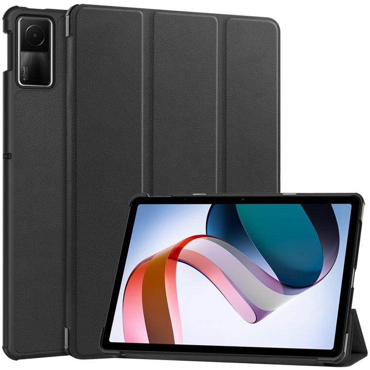 Xiaomi Redmi Pad SE Custer Pure Color 3-Fold Holder Leather Tablet Case (Black)