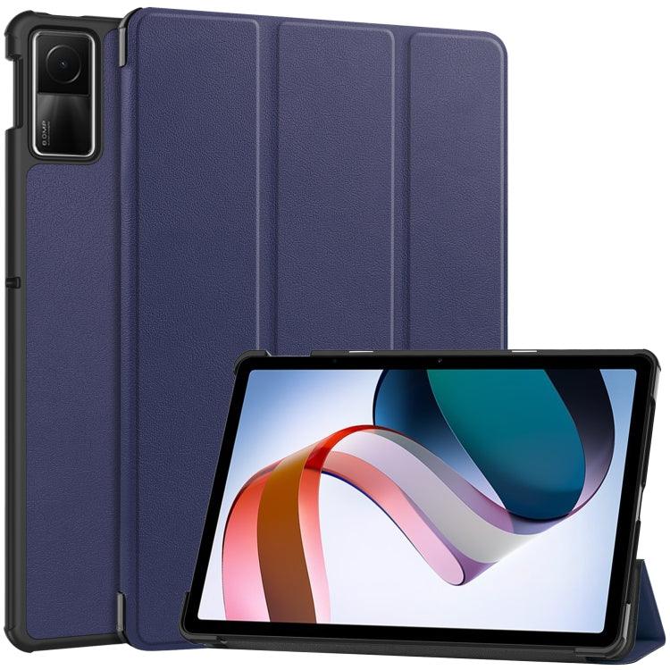 Xiaomi Redmi Pad SE Custer Pure Color 3-Fold Holder Leather Tablet Case (Dark Blue)