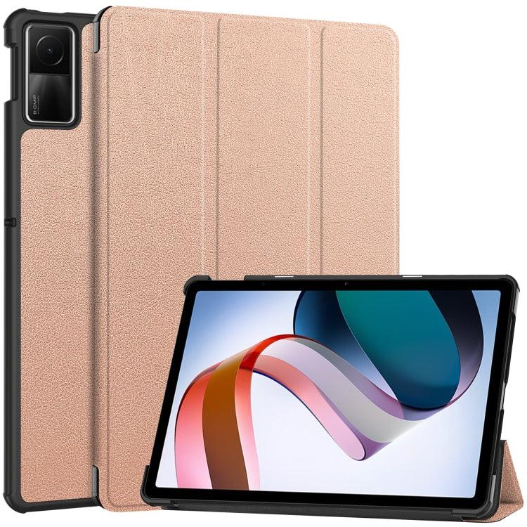 Xiaomi Redmi Pad SE Custer Pure Color 3-Fold Holder Leather Tablet Case (Rose Gold)