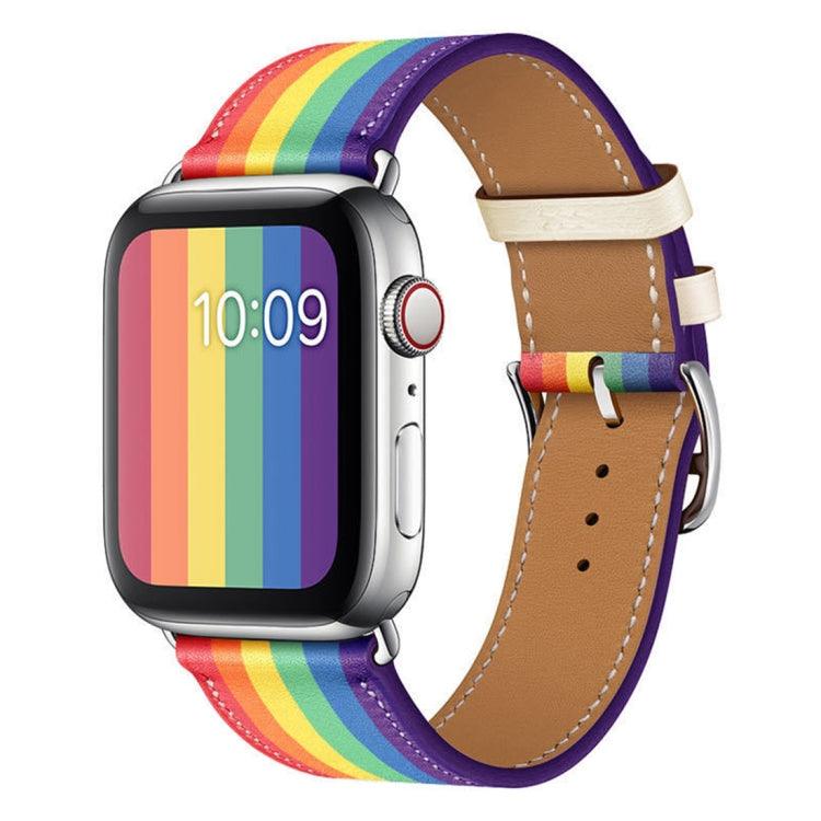 Apple Watch Series 9, 8, 7, 6, SE, 41mm, 40mm, 38mm Rainbow Leather Watch Band (Black)