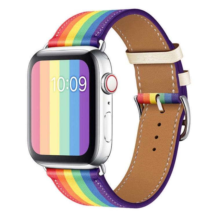 Apple Watch Ultra 2, Ultra 1, Series 9, 8, 7, 6, SE, 49mm, 45mm, 44mm, 42mm Rainbow Leather Watch Band (White)