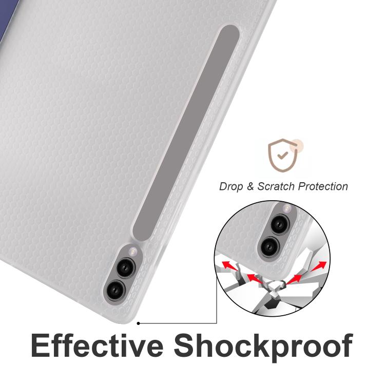 Samsung Galaxy Tab S10 FE / S9 Transparent Smart Leather Tablet Case Cover with Pen Slot - Dark Blue