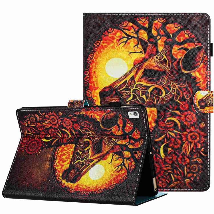 Apple iPad 10.2 2020 / 2019 Painted Pattern Stitching Smart Leather Tablet Case Cover (Flower Deer)