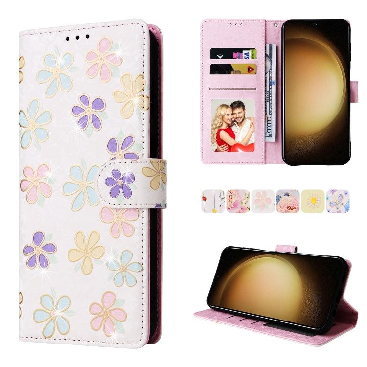 Samsung Galaxy S24+ 5G Bronzing Painting RFID Leather Case Cover (Bloosoming Flower)