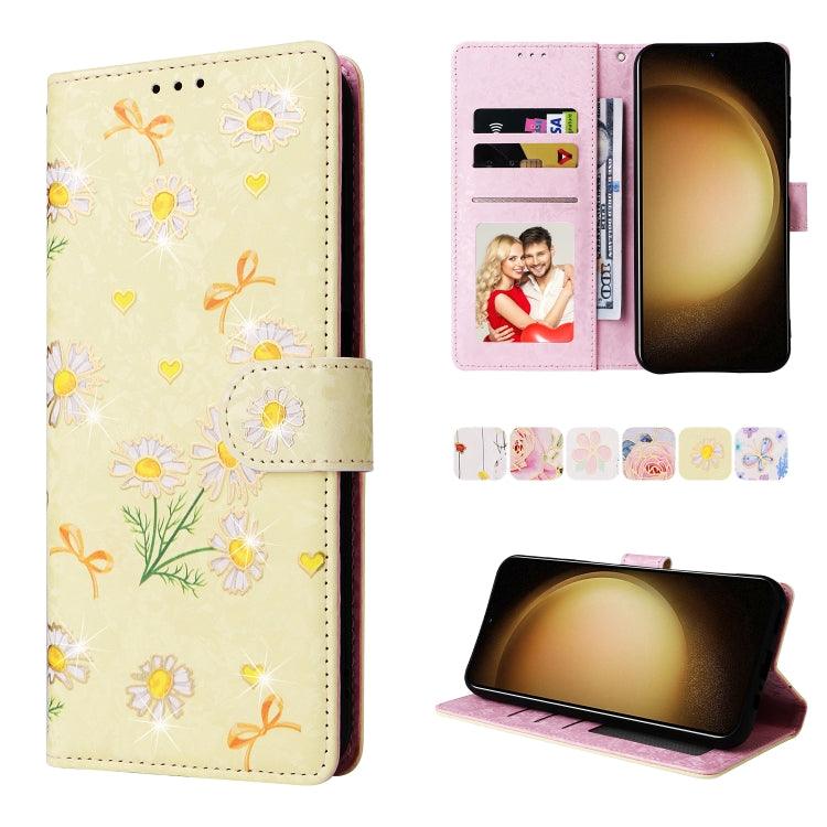 Samsung Galaxy S24+ 5G Bronzing Painting RFID Leather Case Cover (Yellow Daisy)