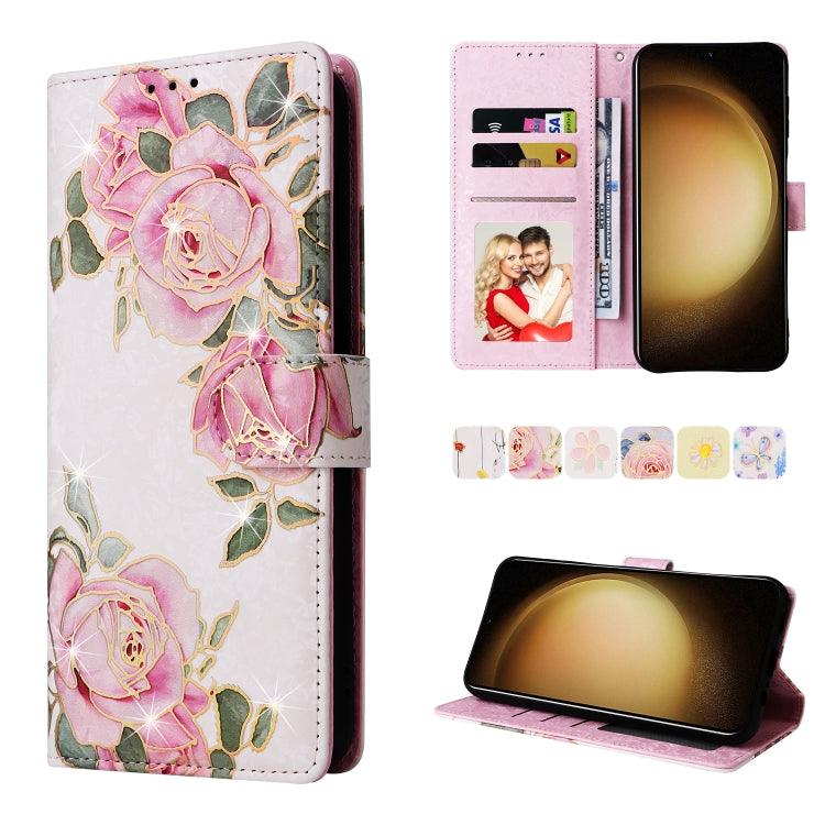 Samsung Galaxy S24+ 5G Bronzing Painting RFID Leather Case Cover (Rose Flower)
