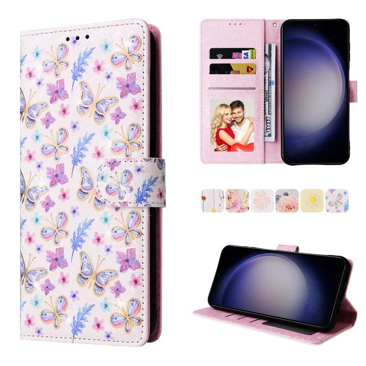 Samsung Galaxy S24 5G Bronzing Painting RFID Leather Case Cover (Pansies)