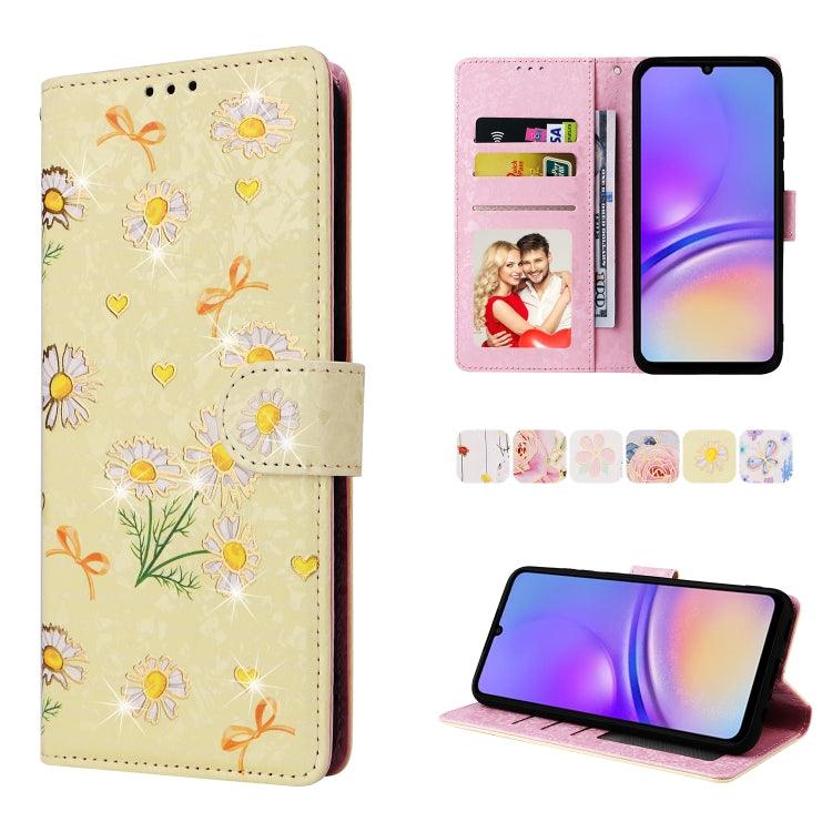 Samsung Galaxy A05 Bronzing Painting RFID Leather Case Cover (Yellow Daisy)