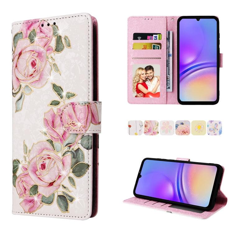 Samsung Galaxy A05 Bronzing Painting RFID Leather Case Cover (Rose Flower)