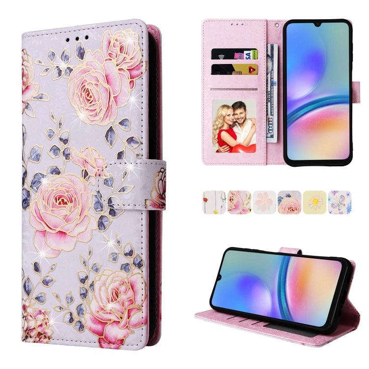 Samsung Galaxy A05s Bronzing Painting RFID Leather Case Cover (Pastoral Rose)