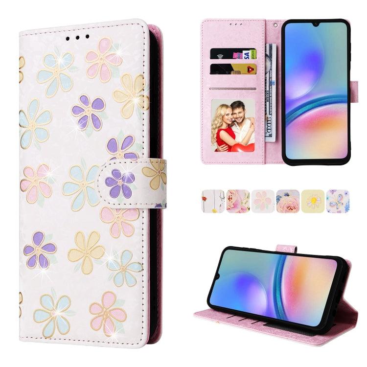 Samsung Galaxy A05s Bronzing Painting RFID Leather Case Cover (Bloosoming Flower)