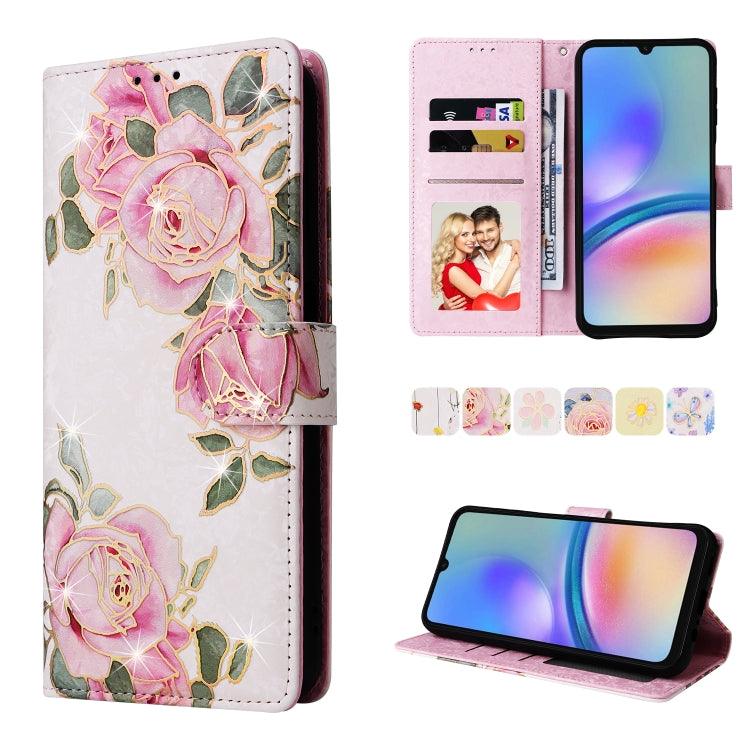 Samsung Galaxy A05s Bronzing Painting RFID Leather Case Cover (Rose Flower)