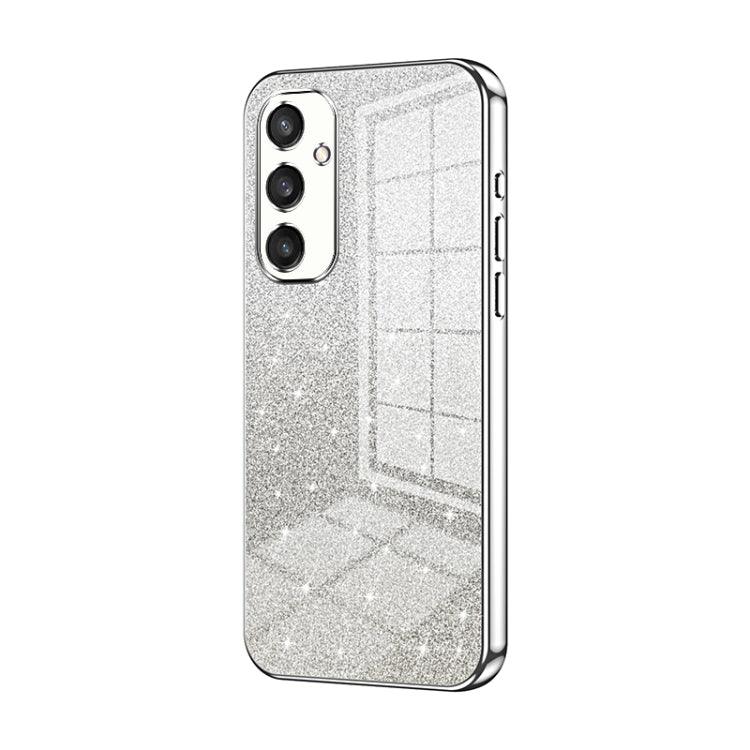 Samsung Galaxy S24+ 5G Gradient Glitter Powder Electroplated Phone Case Cover (Silver)