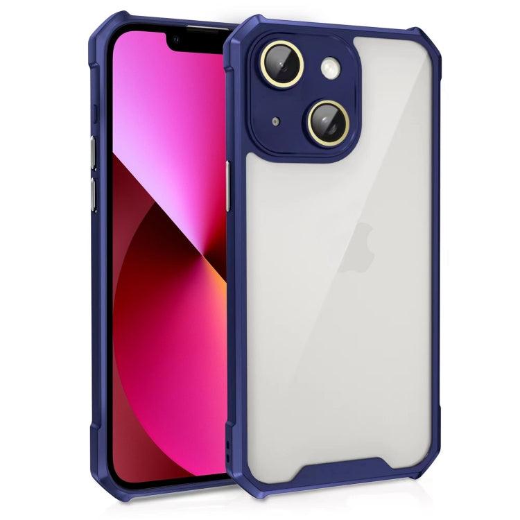 Apple iPhone 13 Shockproof Acrylic Phone Case Cover with Lens Glass Film (Blue)