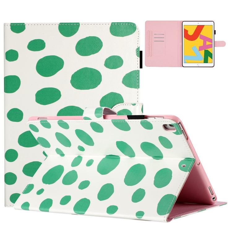 Apple iPad 10.2 2021 / 2020 / 10.5 2019 Dot Pattern Leather Smart Tablet Case Cover (White Green Dot)