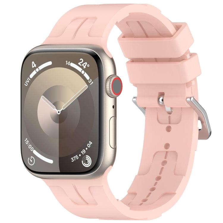 Apple Watch Ultra 2, Ultra 1, Series 9, 8, 7, 6, SE, 49mm, 45mm, 44mm, 42mm Texture Silicone Ladder Buckle Watch Band (Retro Rose)