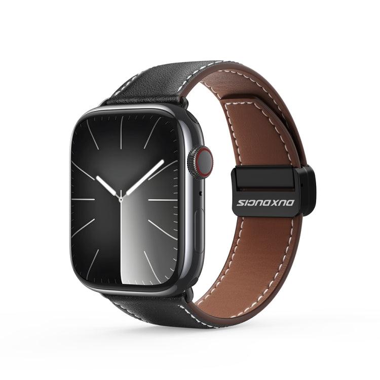 Apple Watch Series 9, 8, 7, 6, SE, 41mm, 40MM, 38mm DUX DUCIS YA Series Magnetic Buckle Genuine Leather Watch Band (Black)