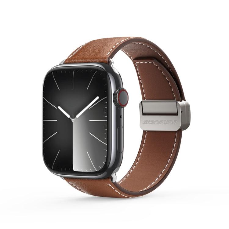Apple Watch Series 9, 8, 7, 6, SE, 41mm, 40MM, 38mm DUX DUCIS YA Series Magnetic Buckle Genuine Leather Watch Band (Brown)