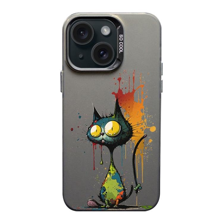 Apple iPhone 15 Color Ink Frosted PC+TPU Phone Case Cover (Big Eyed Cat)