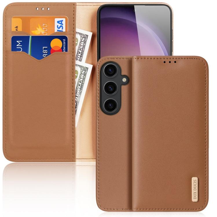 Samsung Galaxy S24 5G DUX DUCIS Hivo Series Cowhide + PU + TPU Flip Phone Case Cover (Brown)