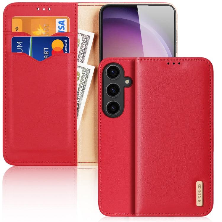 Samsung Galaxy S24 5G DUX DUCIS Hivo Series Cowhide + PU + TPU Flip Phone Case Cover (Red)