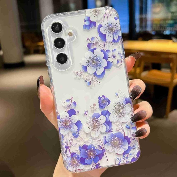 Samsung Galaxy S24 5G Electroplated Symphony Phone Case Cover (White Blue Flower)