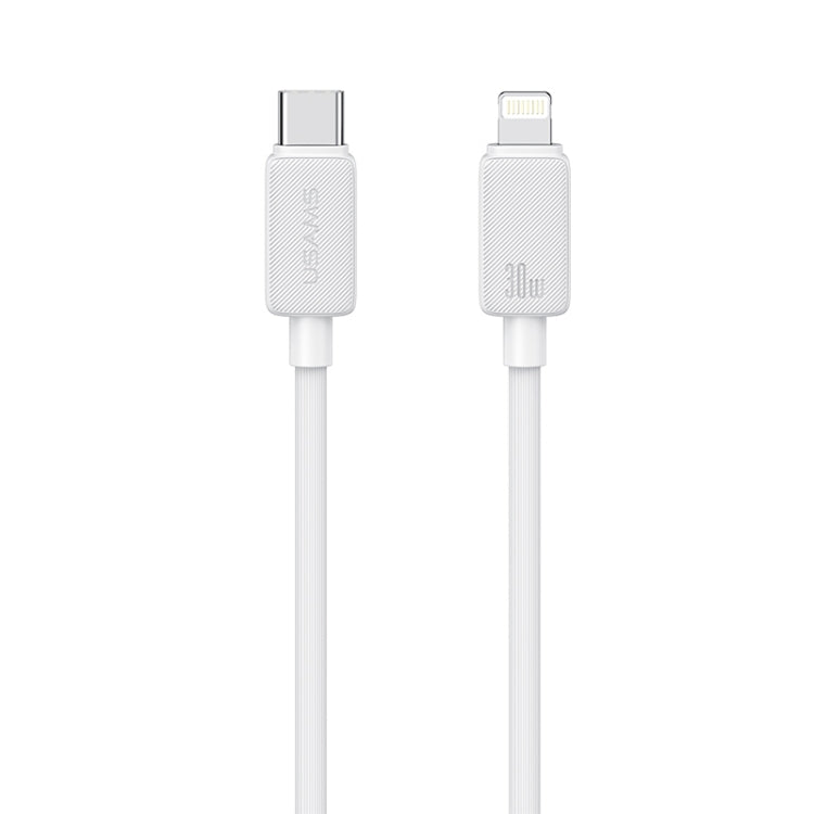 USAMS USB-C / Type-C to 8 Pin 30W Striped Fast Charge Data Cable, Length:2m (White)