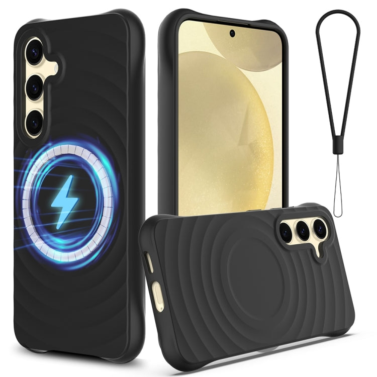 Samsung Galaxy S25+ 5G Wave Texture MagSafe Magnetic Liquid Silicone Phone Case Cover (Black)