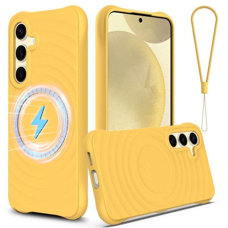 Samsung Galaxy S25+ 5G Wave Texture MagSafe Magnetic Liquid Silicone Phone Case Cover (Yellow)