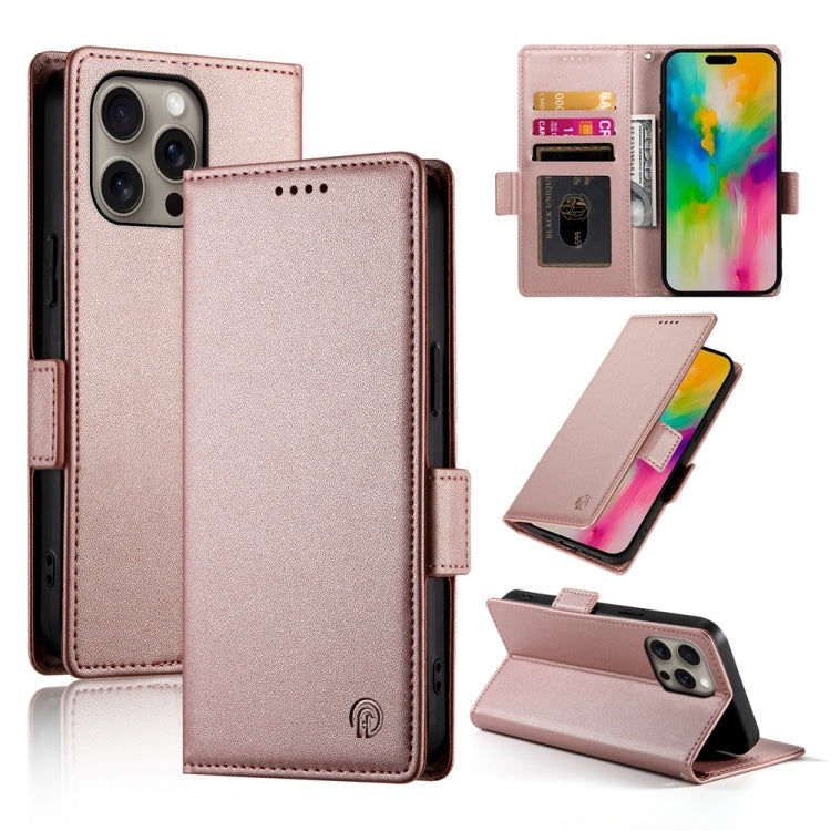 Apple iPhone 16 Pro Max Side Buckle Magnetic Frosted Leather Phone Case Cover (Rose Gold)