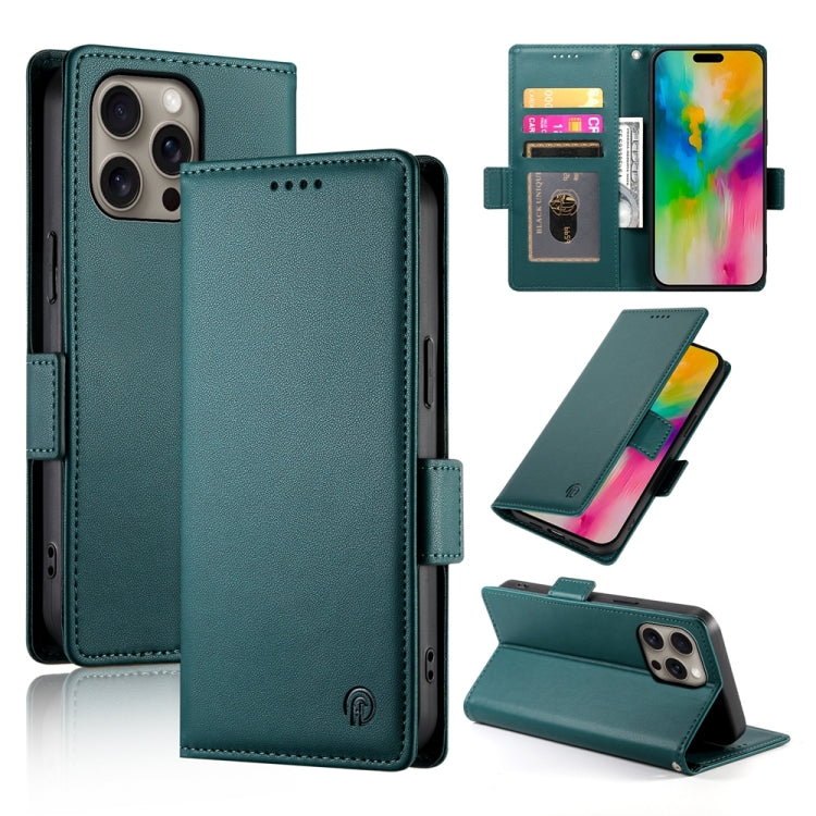 Apple iPhone 16 Pro Max Side Buckle Magnetic Frosted Leather Phone Case Cover (Dark Green)