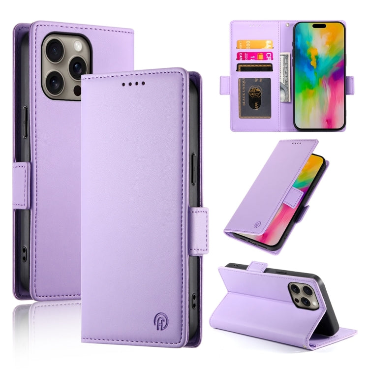 Apple iPhone 16 Pro Max Side Buckle Magnetic Frosted Leather Phone Case Cover (Purple)