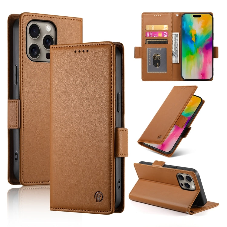Apple iPhone 16 Pro Max Side Buckle Magnetic Frosted Leather Phone Case Cover (Brown)