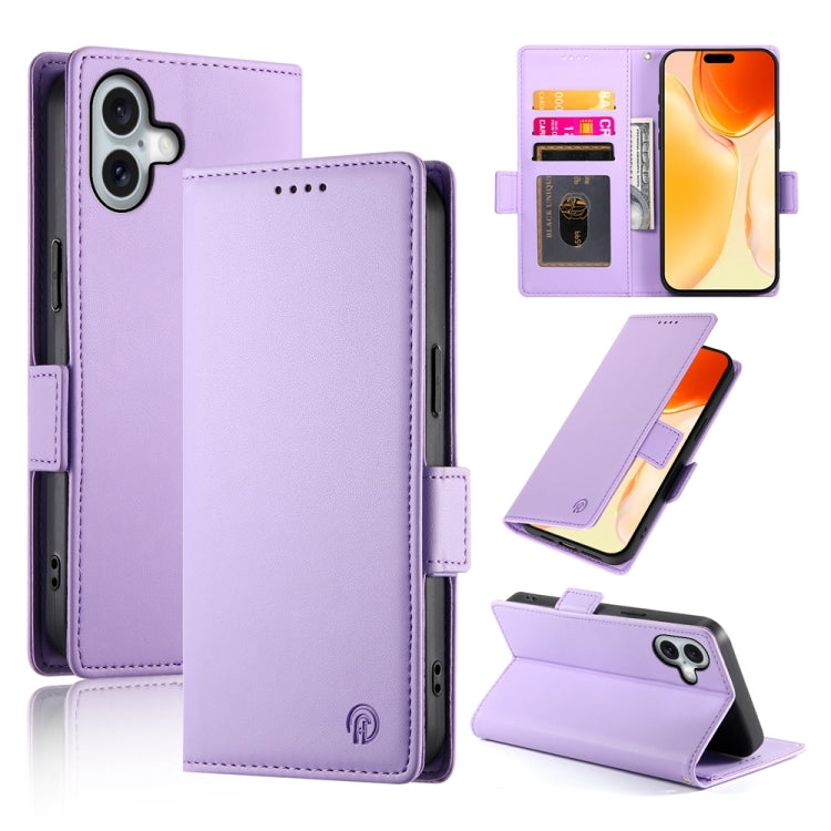 Apple iPhone 16 Plus Side Buckle Magnetic Frosted Leather Phone Case Cover (Purple)