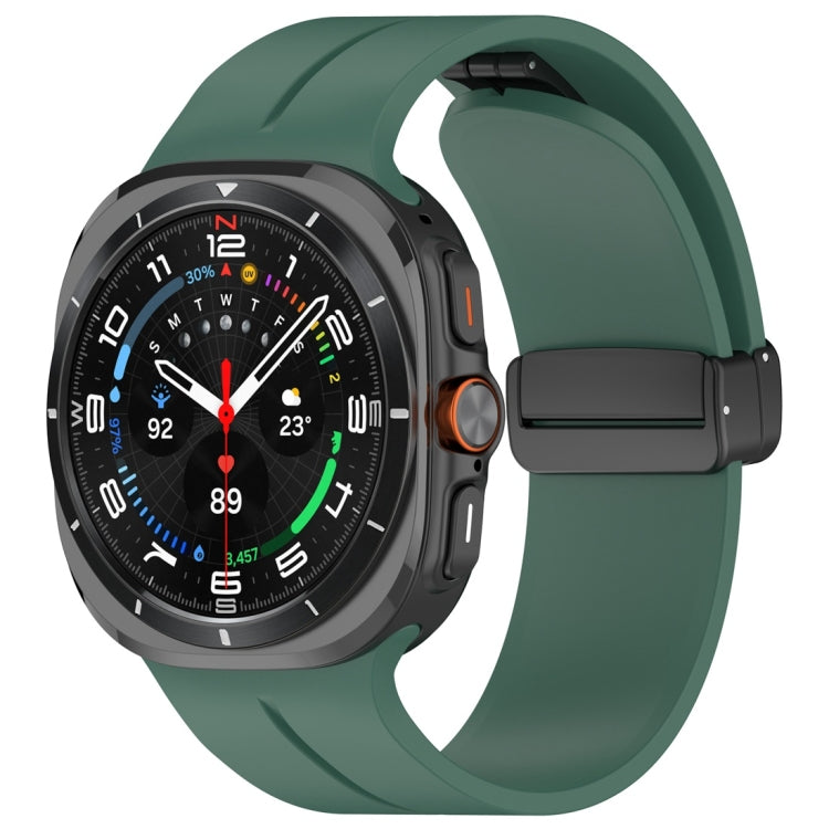 Samsung Galaxy Watch Ultra 47mm Magnetic Folding Buckle Silicone Watch Band (Dark Green)