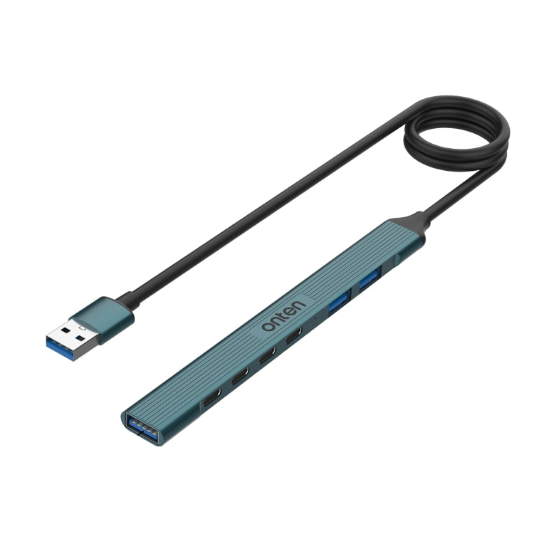 Onten 7 in 1 USB3.0 to USB3.0 + USB2.0x2 + Type-Cx4 HUB Docking Station (Pine Green)