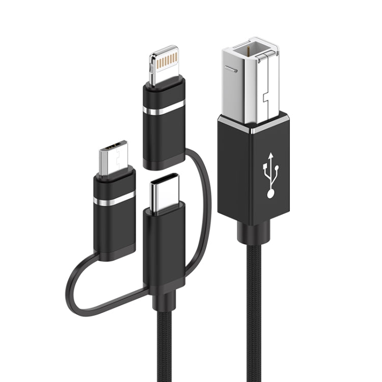 3 in 1 8 Pin, Type-C, Micro USB to USB-B MIDI Instruments Printer Cable, Length: 1m, Length:1m (Black)