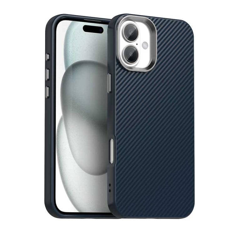 Apple iPhone 16 Carbon Fiber Series IMD Phone Case Cover - Blue