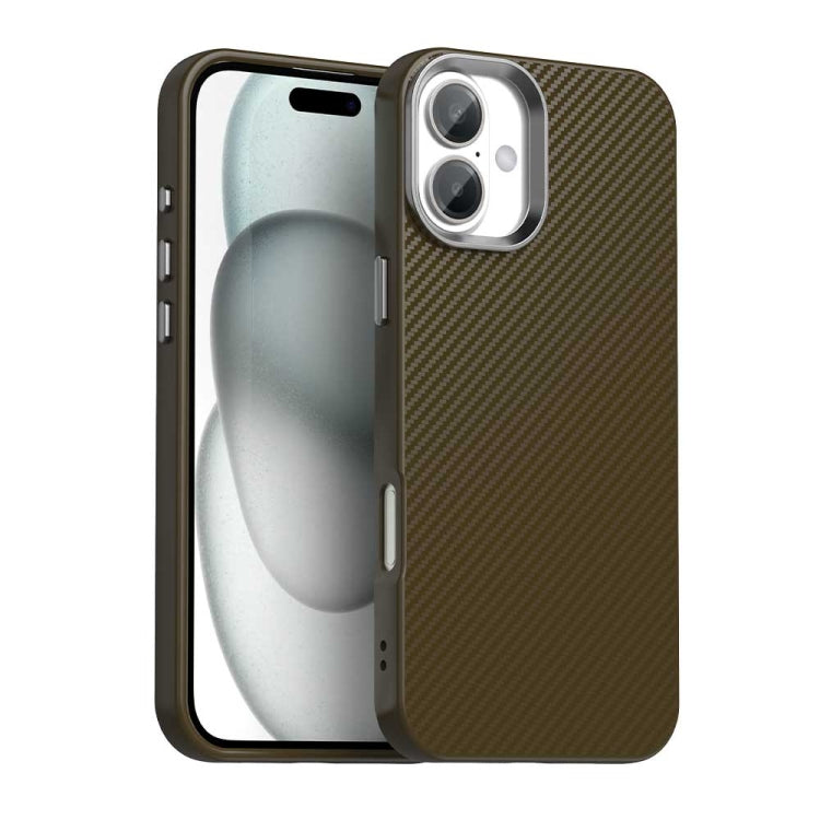 Apple iPhone 16 Carbon Fiber Series IMD Phone Case Cover - Brown