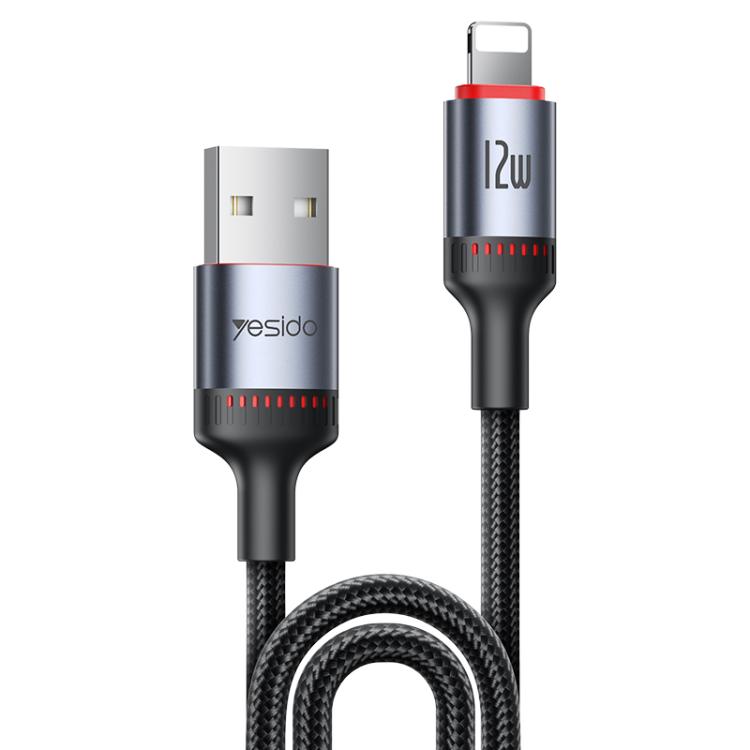 Yesido 12W 2.4A USB to 8 Pin Charging Data Cable, Length: 2m (Black)